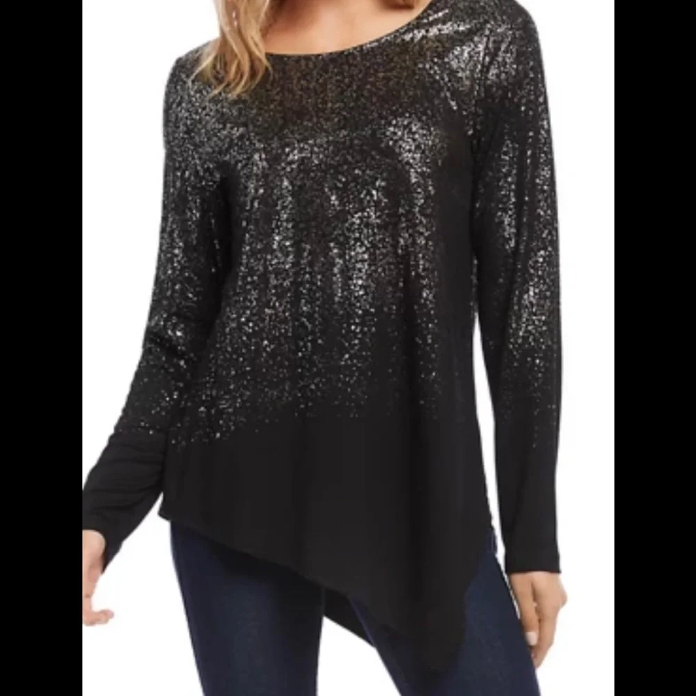 Karen Kane Metallic Asymmetric Tunic Top - Picture 1 of 7